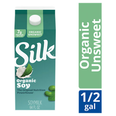 Silk Soy Milk, Unsweet Organic, Dairy Free, Gluten Free, 64 FL ounce Half Gallon, 64 Fluid ounce