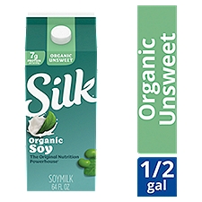 Silk Soy Milk, Unsweet Organic, Dairy Free, Gluten Free, 64 FL OZ Half Gallon