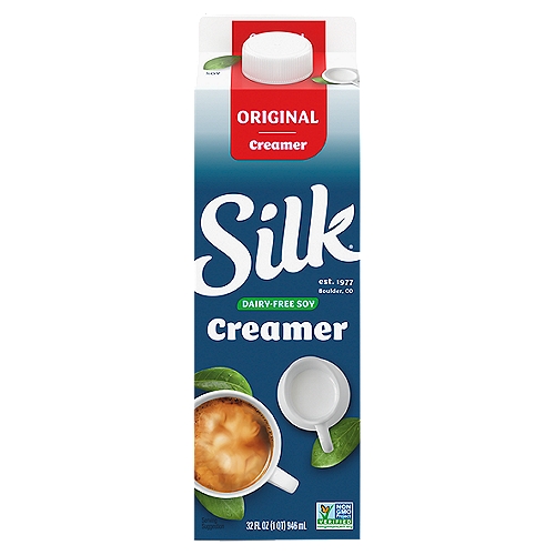 Silk Original Dairy-Free Soy Creamer, 32 fl oz
Take your morning joe up a notch. Silk Soy Original Creamer takes coffee and tea to new, deliciously creamy heights. Filled with sweet taste, this creamer adds a splash of smooth, rich flavor to your favorite morning drink. You can enjoy the soy creamer each morning, knowing it is gluten-free, Non-GMO Project Verified, and free of artificial colors or flavors.
Here at Silk, we believe in making delicious plant-based food that does right by you and fuels our passion for the planet. Every delicious product we offer is made with plants, they're naturally dairy-free, gluten-free, and cholesterol-free. And our entire lineup is enrolled in the Non-GMO Project Verification Program. Choose from an array of non-dairy products--from silky-smooth nutmilk to creamy, dreamy yogurt alternatives--and taste the goodness for yourself!