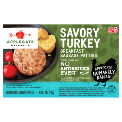 Applegate Naturals Savory Turkey Breakfast Sausage Patties, 6 count, 7 oz