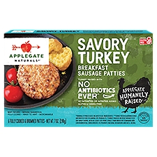 Applegate Natural Savory Turkey Breakfast Sausage Patties, 7 Ounce