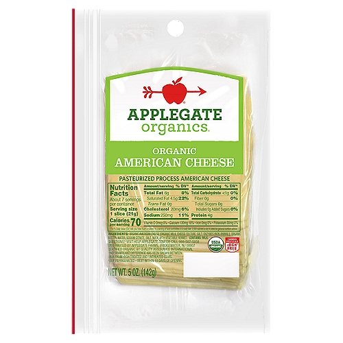 Pasteurized Process Organic American CheesennFarmer Certified - rBGH† Freen†No Significant Difference Has Been Shown Between Milk from rBGH-Treated and Untreated Cows.