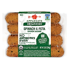 APPLEGATE Organics Mild Spinach & Feta Chicken Sausage, 4 count, 12 oz