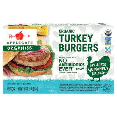 Applegate Organics Organic Turkey Burgers, 4 count, 16 oz, 16 Ounce