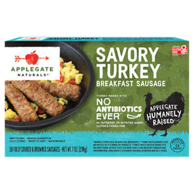 Applegate Naturals Savory Turkey Breakfast Sausage, 10 count, 7 oz