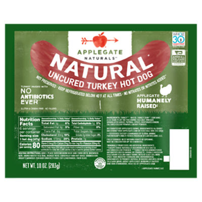 Applegate Naturals Natural Uncured Turkey Hot Dog, 6 count, 10 oz