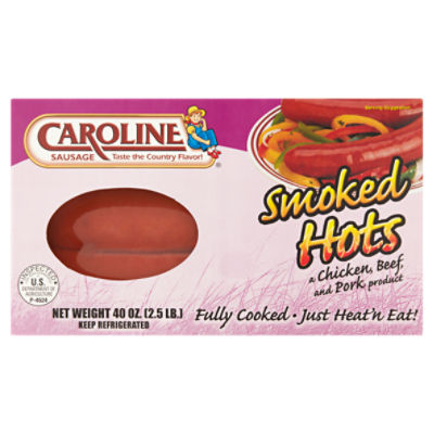 Caroline Smoked Hots Sausage, 40 oz, 48 Ounce