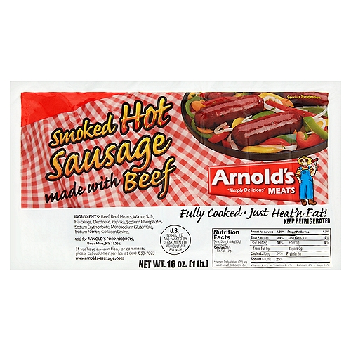 Arnold's Smoked Hot Sausage, 7 count, 16 oz