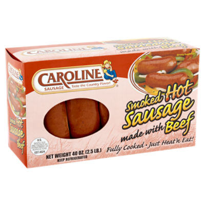 Caroline Smoked Hot Sausage, 40 oz
