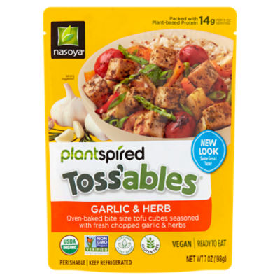 Nasoya Plantspired Garlic & Herb, Seasoned Baked Tofu Cubes
