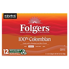 Folgers 100% Colombian Medium-Dark Roast Coffee, K-Cup Pods, 12 Each
