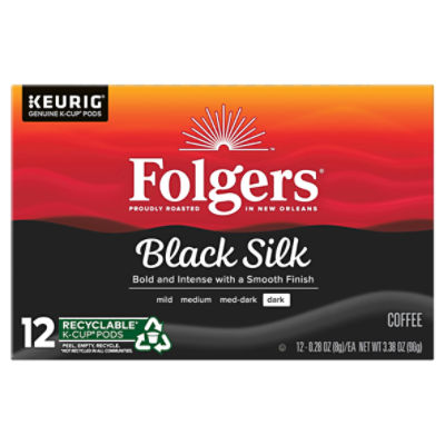 Folgers Black Silk Dark Coffee K-Cup Pods, 0.28 oz, 12 count