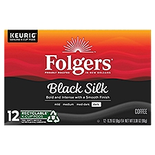 Folgers Black Silk Dark Roast Coffee, K-Cup Pods, 12 Each