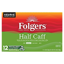 Folgers 1/2 Caff Medium Coffee, K-Cup Pods, 12 Each