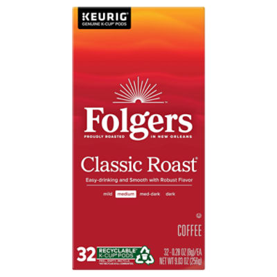 Folgers Classic Roast Medium Coffee K Cup Pods 0.28 oz 32 count