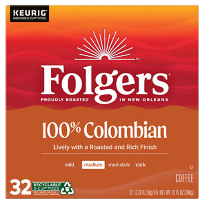 Folgers 100% Colombian Medium Coffee K-Cup Pods, 0.31 oz, 32 count