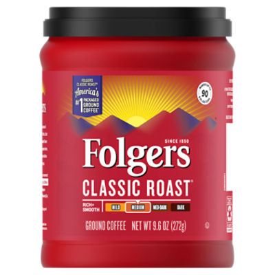 Folgers Classic Roast Medium Ground Coffee, 9.6 oz