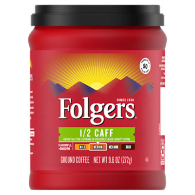 Folgers 1/2 Caff Medium Ground Coffee, 9.6 oz