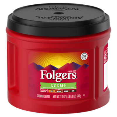 Folgers Half Caff Ground Coffee, Medium Roast, 22.6 oz Canister
