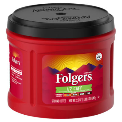 Folgers Half Caff Ground Coffee, Medium Roast, 22.6 oz Canister