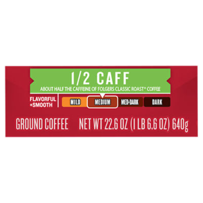 Folgers Half Caff Ground Coffee, Medium Roast, 22.6 oz Canister