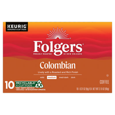 Folgers Colombian Medium Coffee K-Cup Pods, 0.31 oz, 10 count