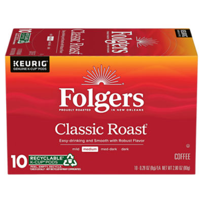 Folgers Classic Roast Medium Coffee K-Cup Pods, 0.28 oz, 10 count