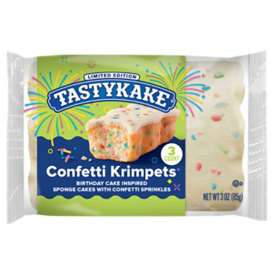 Tastykake Confetti Krimpets, Birthday Cake Inspired Snack Cakes, 3 oz, 3 Count