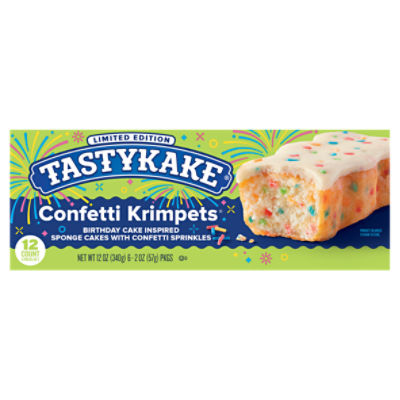 Tastykake Confetti Krimpets, Birthday Cake Inspired Snack Cakes, 12 oz