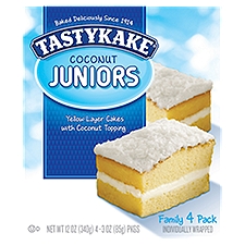 Tastykake Juniors Yellow Layer Cakes with Coconut Topping Family Pack, 3 oz, 4 count