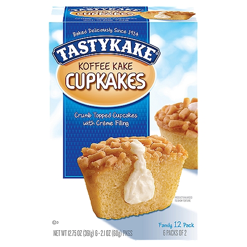 Tastykake Koffee Kake Crumb Topped Cupcakes with Creme Filling Family Pack, 2.1 oz, 6 count