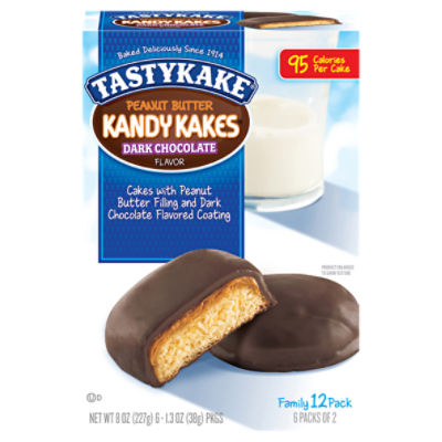 Tastykake Peanut Butter Dark Chocolate Flavor Kandy Kakes Family Pack, 1.3 oz, 2 count, 6 pack