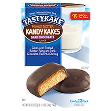 Tastykake Peanut Butter Dark Chocolate Flavor Kandy Kakes Family Pack, 1.3 oz, 2 count, 6 pack