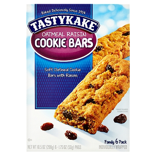 Tastykake Oatmeal Raisin Cookie Bars Family Pack, 1.75 oz, 6 count
