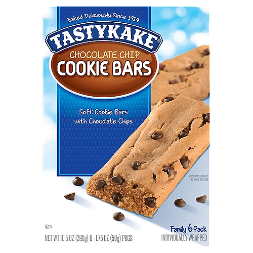Tastykake Chocolate Chip Cookie Bars Family Pack, 1.75 oz, 6 count