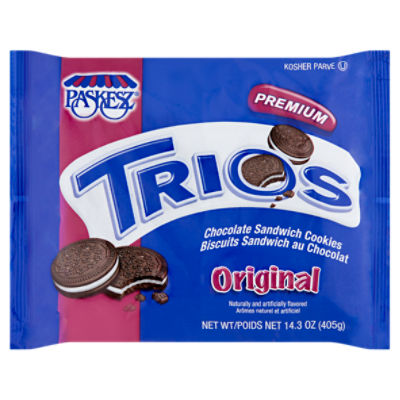 Paskesz Trios Premium Original Chocolate Sandwich Cookies, 14.3 oz
