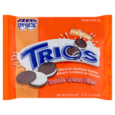 Paskesz Trios Premium Double Cream Filled Chocolate Sandwich Cookies, 15.35 oz