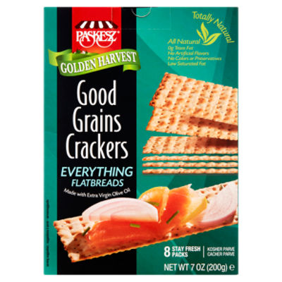 Paskesz Golden Harvest Everything Flatbreads Good Grains Crackers, 8 Packs, 7 oz