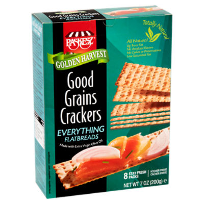 Paskesz Golden Harvest Everything Flatbreads Good Grains Crackers, 8 Packs, 7 oz