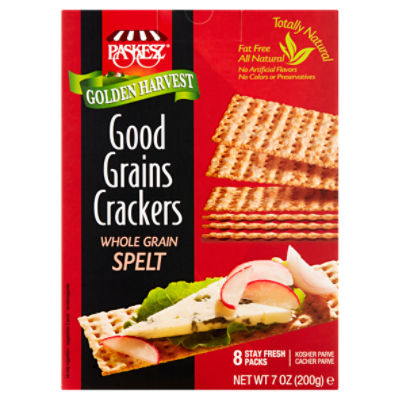 Paskesz Golden Harvest Whole Grain Spelt Good Grains Crackers, 8 Packs, 7 oz