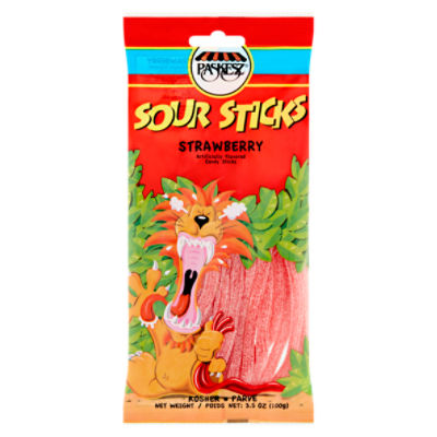 Paskesz Strawberry Sour Candy Sticks, 3.5 oz