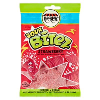 Paskesz Strawberry Sour Bitez Candy, 4 oz