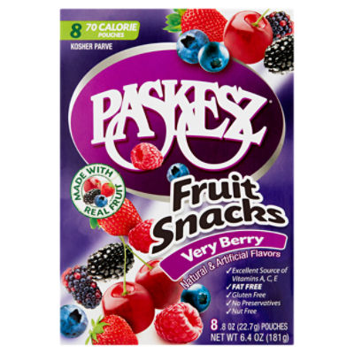 Paskesz Very Berry Fruit Snacks, .8 oz, 8 count