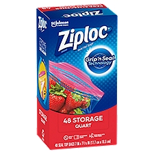Ziploc® Brand Storage Bags with Grip 'n Seal Technology, Quart, 48 Count