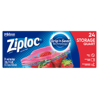 Ziploc Brand Storage Quart Bags with Grip 'n Seal Technology, 24 Count