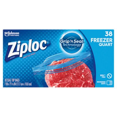 Ziploc Brand Freezer Quart Bags, with Grip 'n Seal Technology, 38 Count