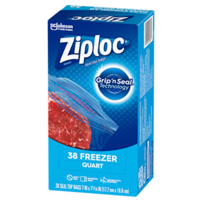 Ziploc Brand Freezer Quart Bags, with Grip 'n Seal Technology, 38 Count