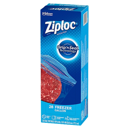 Ziploc Brand Freezer Bags with Grip 'n Seal Technology, Gallon, 28
