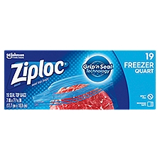 Ziploc Brand Freezer Quart with Grip 'n Seal Technology, Bags, 19 Each