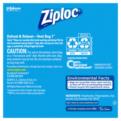 Ziploc Seal Top Bags, Freezer, Quart 19 Ea, Food Storage Bags